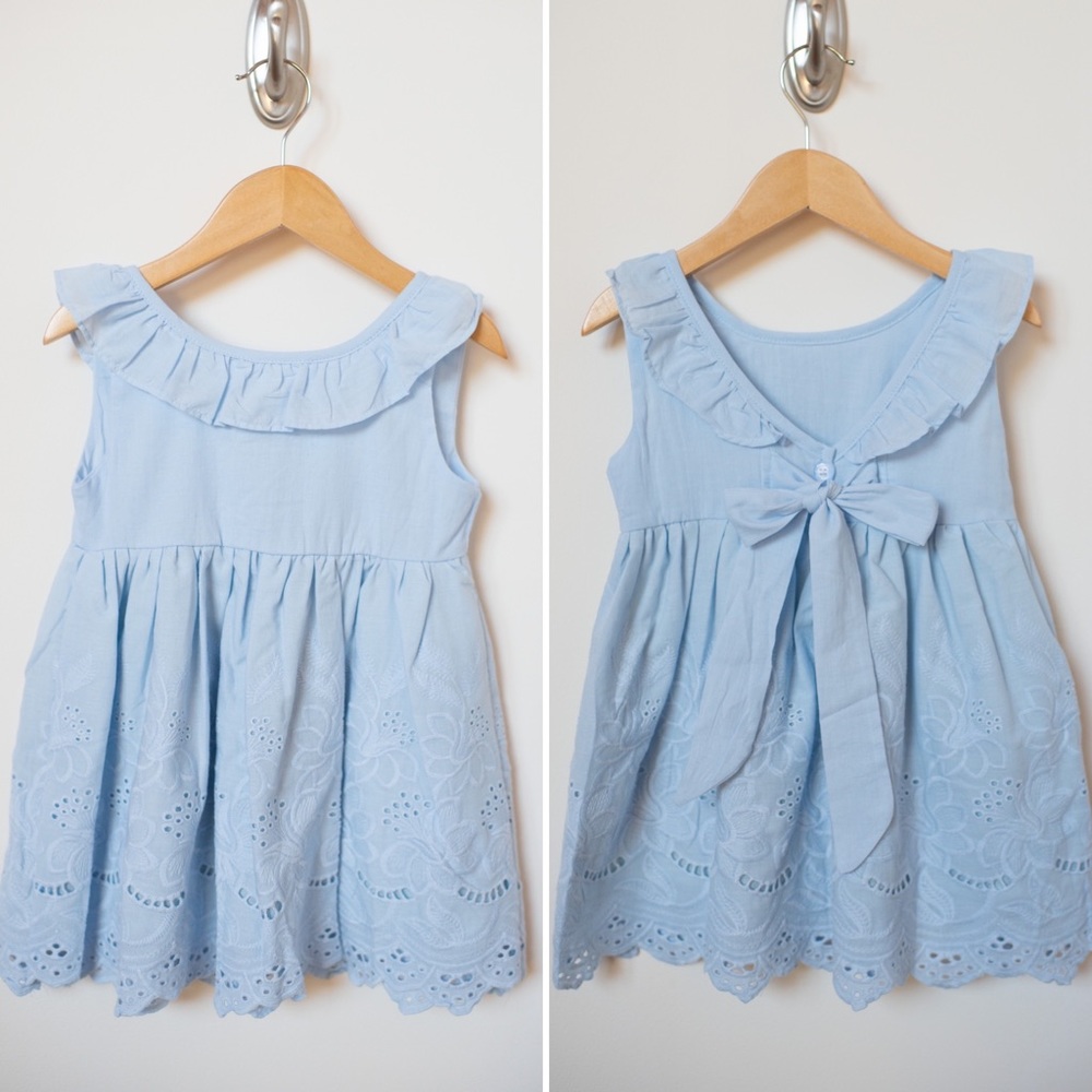 NWT 2T girls blue dress with V back and bow